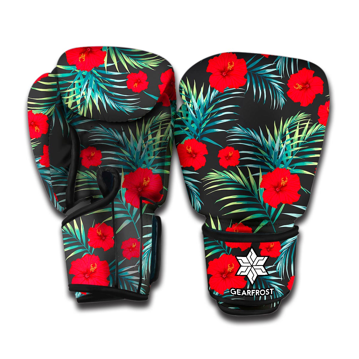 Tropical Hibiscus Leaves Pattern Print Boxing Gloves