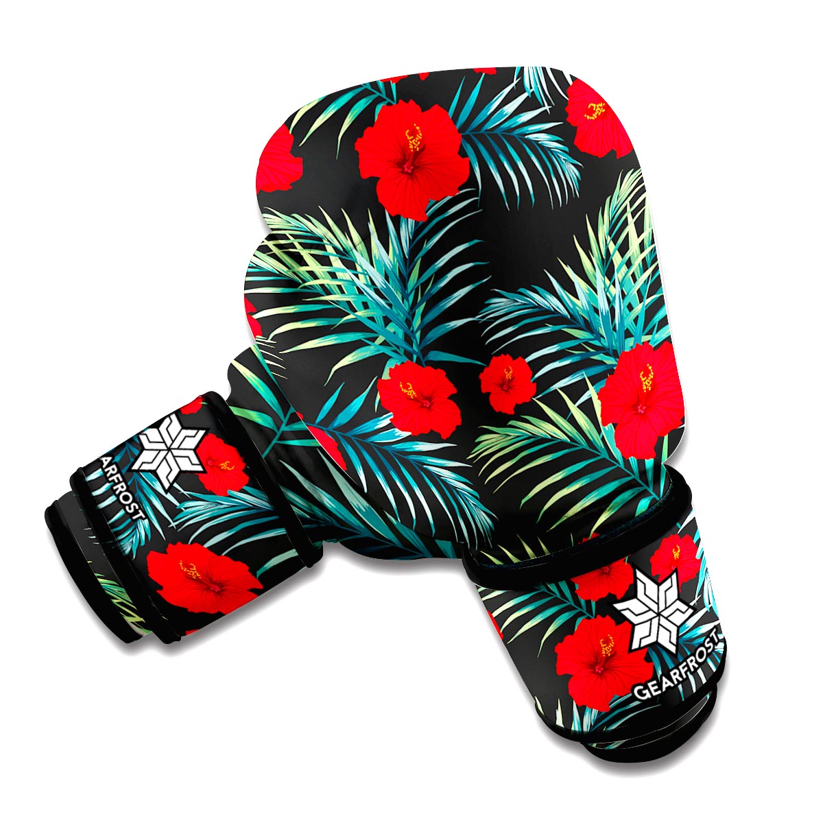 Tropical Hibiscus Leaves Pattern Print Boxing Gloves