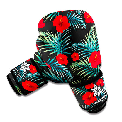 Tropical Hibiscus Leaves Pattern Print Boxing Gloves