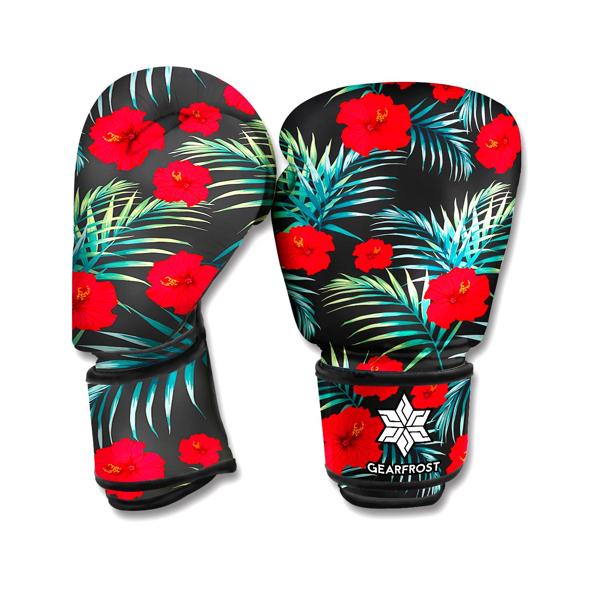 Tropical Hibiscus Leaves Pattern Print Boxing Gloves
