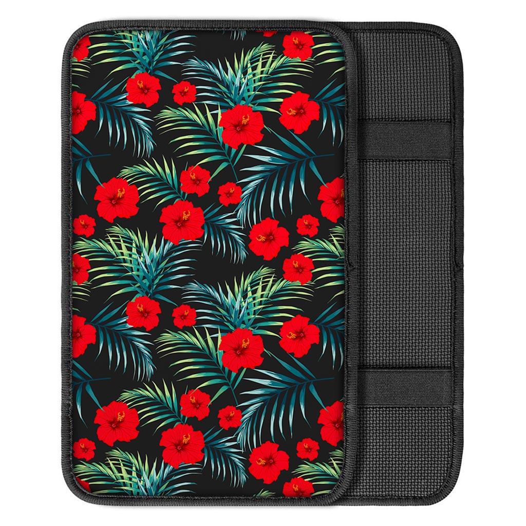Tropical Hibiscus Leaves Pattern Print Car Center Console Cover