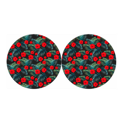 Tropical Hibiscus Leaves Pattern Print Car Coasters