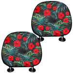 Tropical Hibiscus Leaves Pattern Print Car Headrest Covers