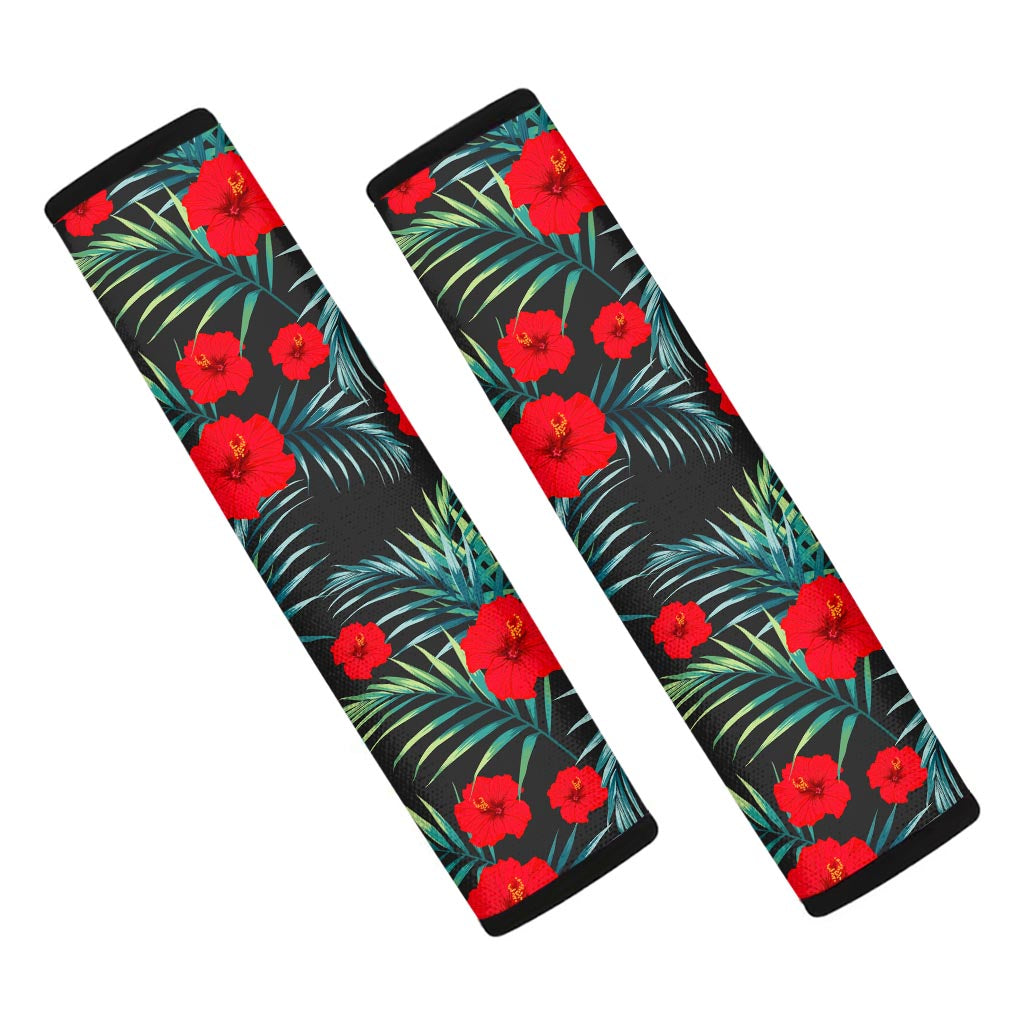 Tropical Hibiscus Leaves Pattern Print Car Seat Belt Covers