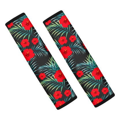 Tropical Hibiscus Leaves Pattern Print Car Seat Belt Covers