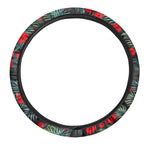 Tropical Hibiscus Leaves Pattern Print Car Steering Wheel Cover