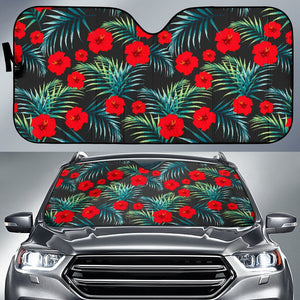 Tropical Hibiscus Leaves Pattern Print Car Sun Shade GearFrost
