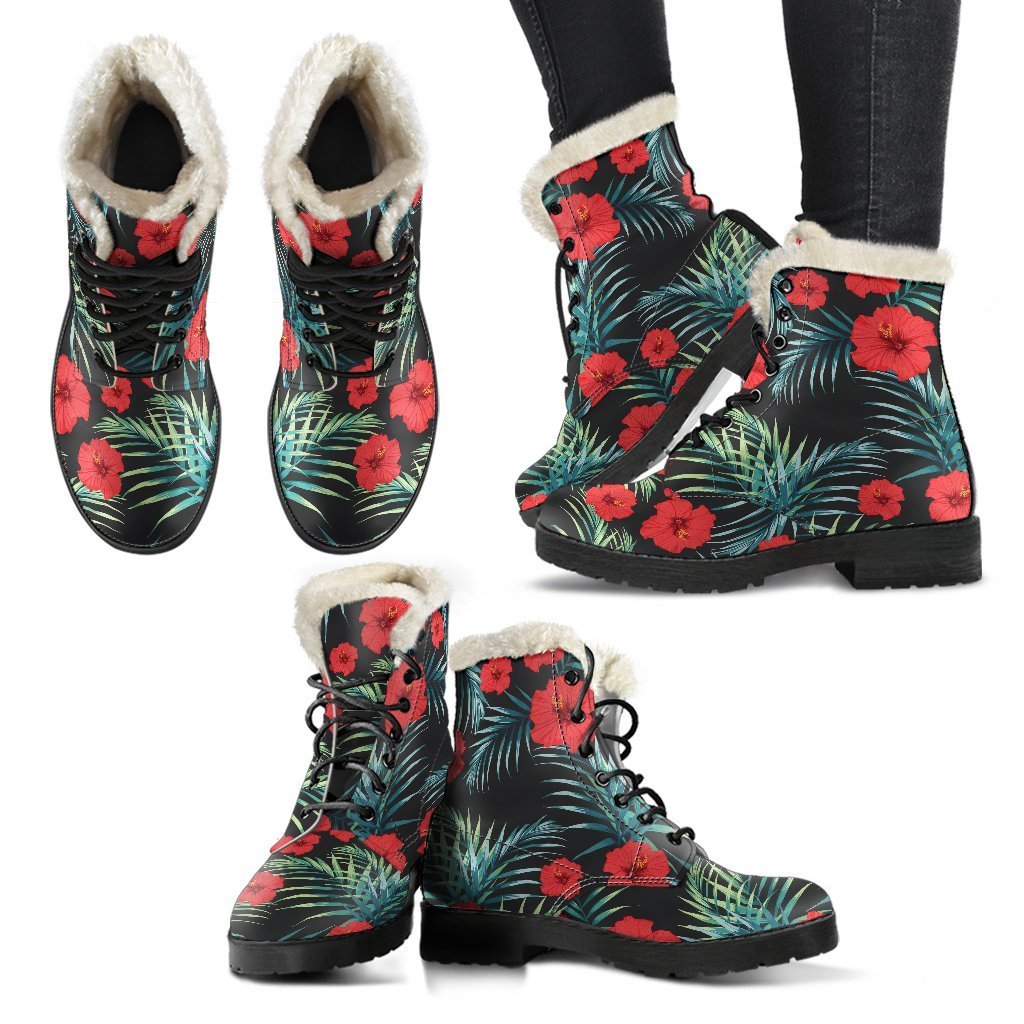 Tropical Hibiscus Leaves Pattern Print Comfy Boots GearFrost