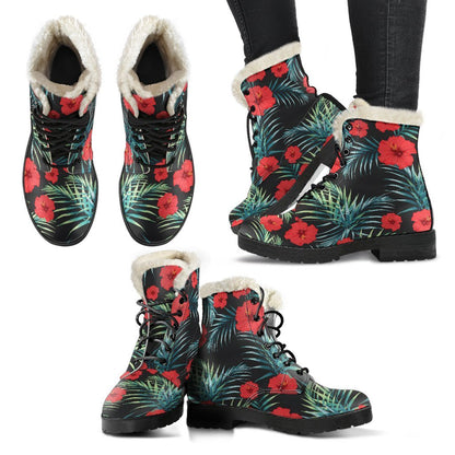 Tropical Hibiscus Leaves Pattern Print Comfy Boots GearFrost