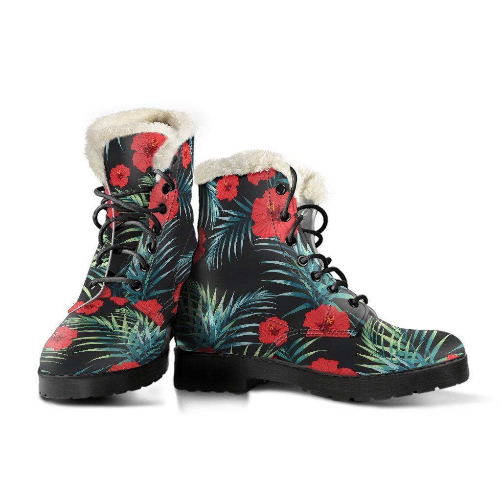Tropical Hibiscus Leaves Pattern Print Comfy Boots GearFrost
