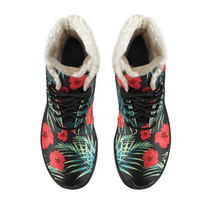 Tropical Hibiscus Leaves Pattern Print Comfy Boots GearFrost