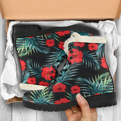 Tropical Hibiscus Leaves Pattern Print Comfy Boots GearFrost
