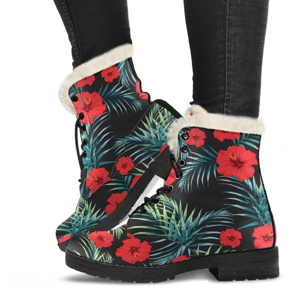 Tropical Hibiscus Leaves Pattern Print Comfy Boots GearFrost