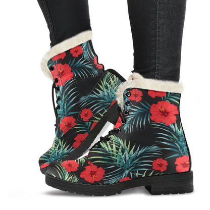 Tropical Hibiscus Leaves Pattern Print Comfy Boots GearFrost