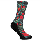 Tropical Hibiscus Leaves Pattern Print Crew Socks