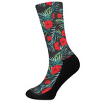 Tropical Hibiscus Leaves Pattern Print Crew Socks