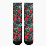 Tropical Hibiscus Leaves Pattern Print Crew Socks