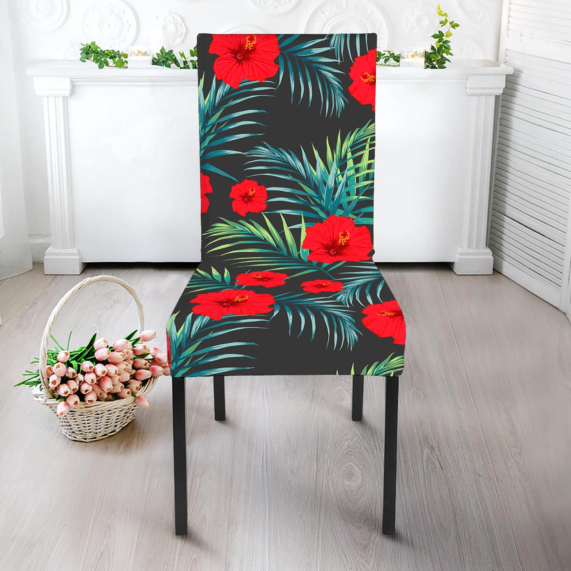 Tropical Hibiscus Leaves Pattern Print Dining Chair Slipcover