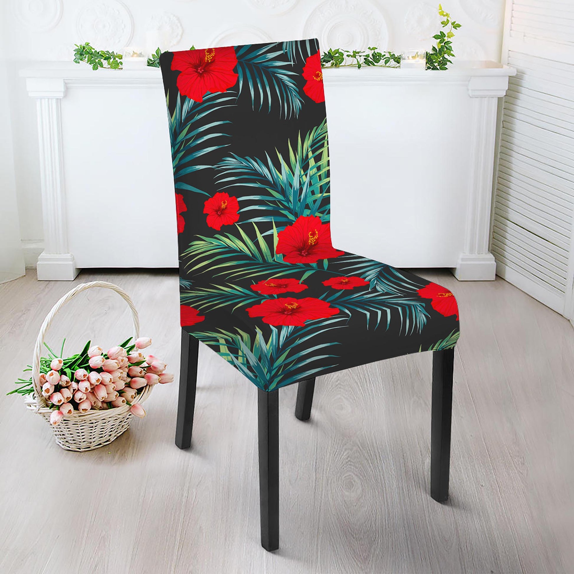 Tropical Hibiscus Leaves Pattern Print Dining Chair Slipcover