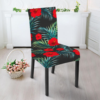 Tropical Hibiscus Leaves Pattern Print Dining Chair Slipcover