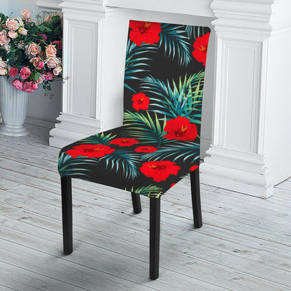 Tropical Hibiscus Leaves Pattern Print Dining Chair Slipcover