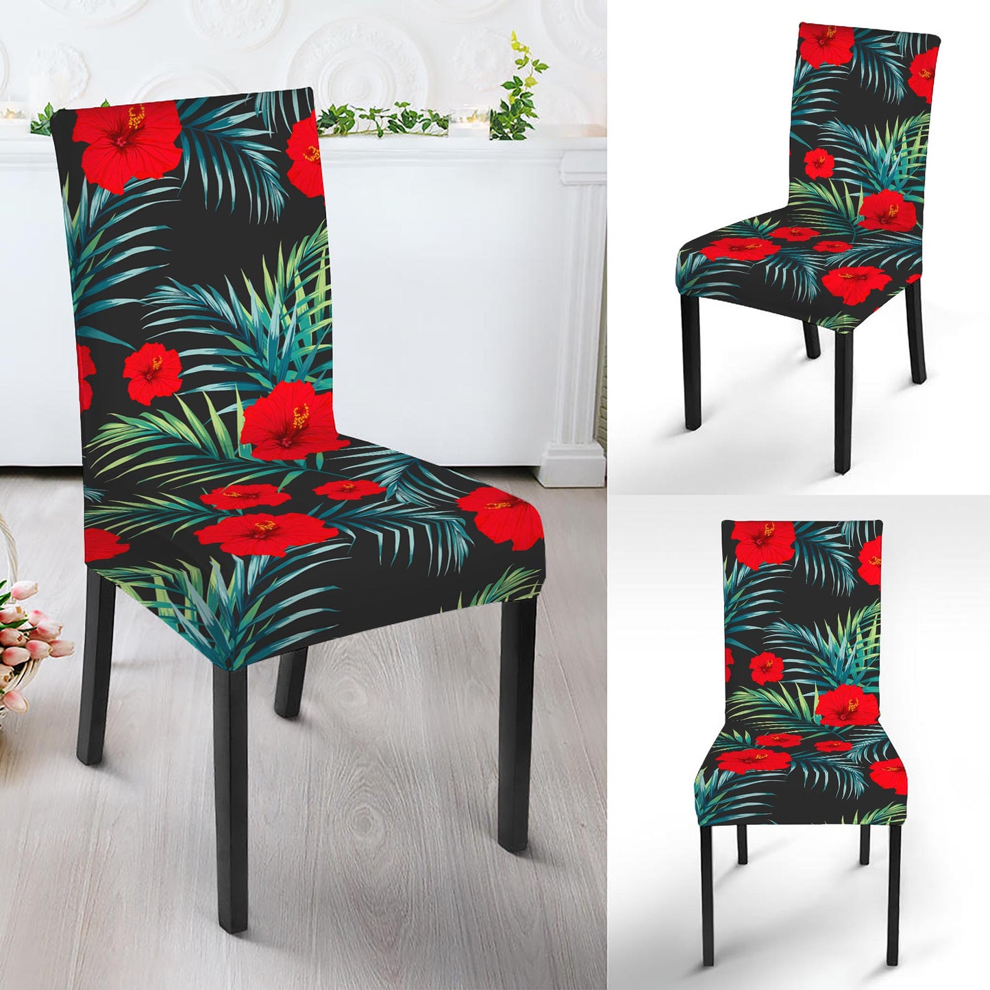 Tropical Hibiscus Leaves Pattern Print Dining Chair Slipcover