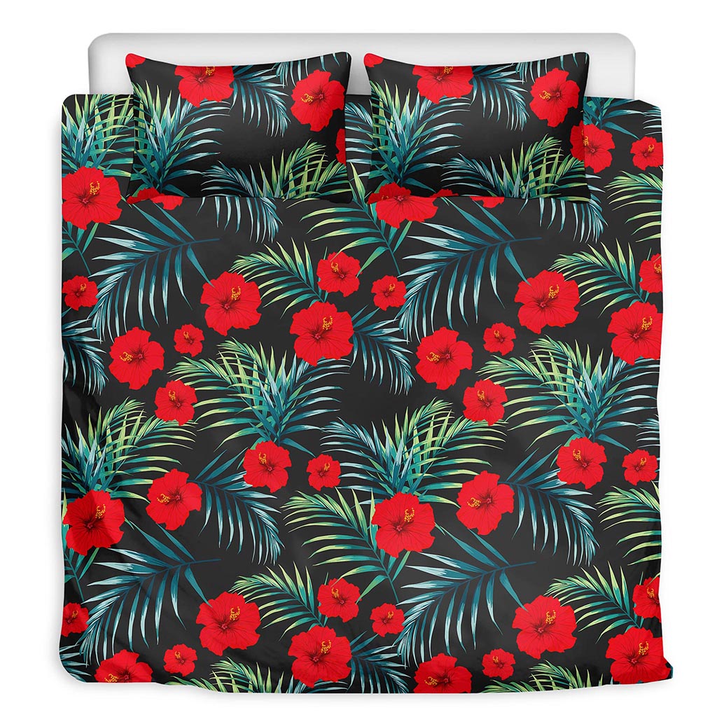 Tropical Hibiscus Leaves Pattern Print Duvet Cover Bedding Set