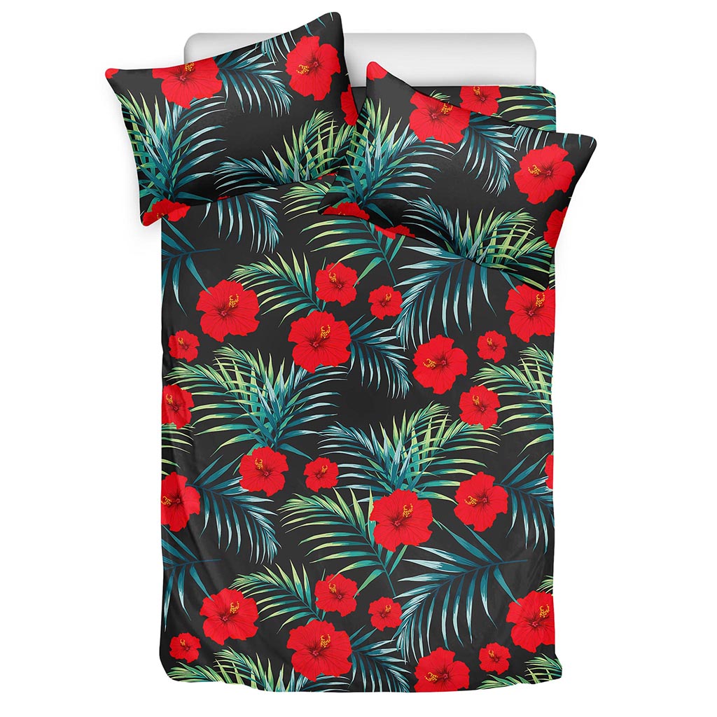 Tropical Hibiscus Leaves Pattern Print Duvet Cover Bedding Set