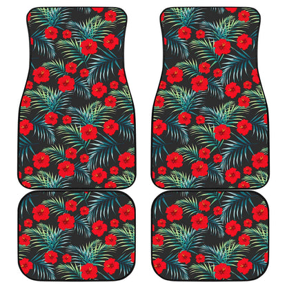 Tropical Hibiscus Leaves Pattern Print Front and Back Car Floor Mats