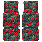 Tropical Hibiscus Leaves Pattern Print Front and Back Car Floor Mats