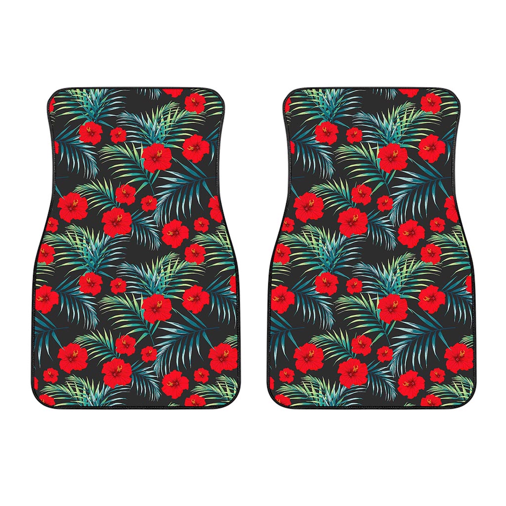 Tropical Hibiscus Leaves Pattern Print Front Car Floor Mats
