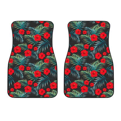 Tropical Hibiscus Leaves Pattern Print Front Car Floor Mats