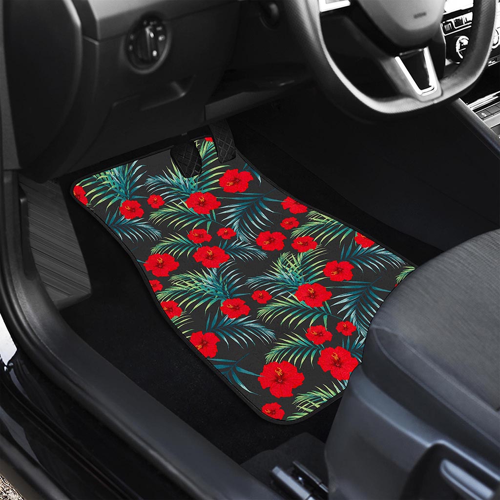 Tropical Hibiscus Leaves Pattern Print Front Car Floor Mats