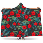 Tropical Hibiscus Leaves Pattern Print Hooded Blanket