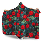 Tropical Hibiscus Leaves Pattern Print Hooded Blanket