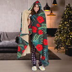 Tropical Hibiscus Leaves Pattern Print Hooded Blanket