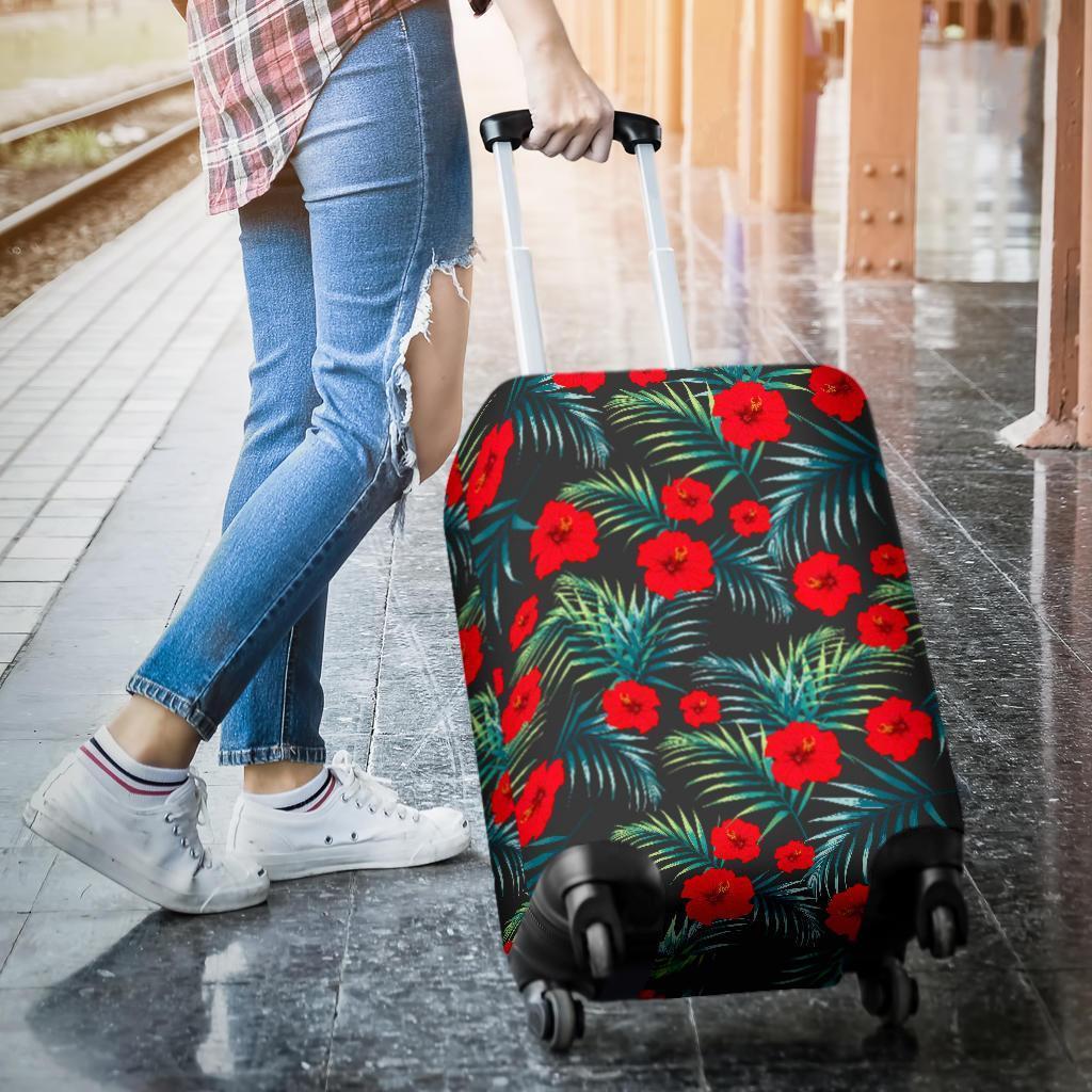 Tropical Hibiscus Leaves Pattern Print Luggage Cover GearFrost