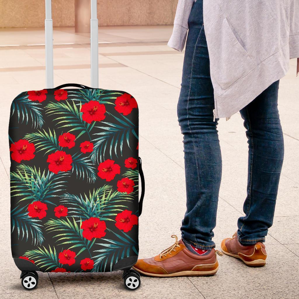 Tropical Hibiscus Leaves Pattern Print Luggage Cover GearFrost