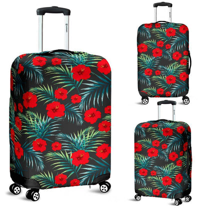 Tropical Hibiscus Leaves Pattern Print Luggage Cover GearFrost