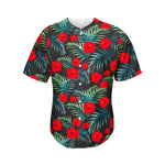 Tropical Hibiscus Leaves Pattern Print Men's Baseball Jersey