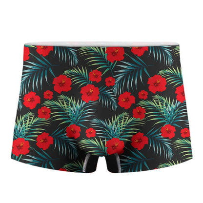 Tropical Hibiscus Leaves Pattern Print Men's Boxer Briefs