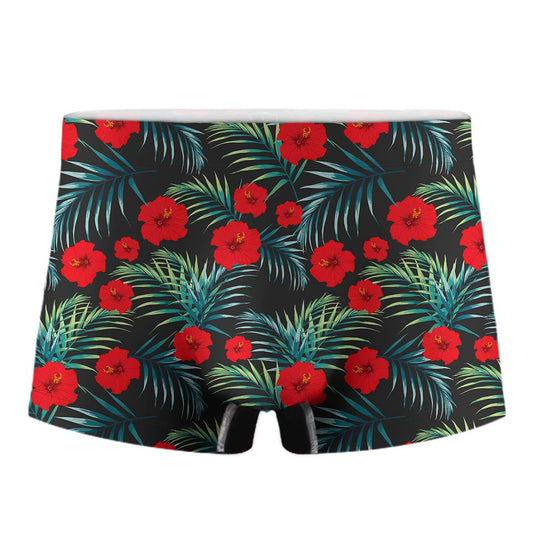Tropical Hibiscus Leaves Pattern Print Men's Boxer Briefs