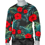 Tropical Hibiscus Leaves Pattern Print Men's Crewneck Sweatshirt GearFrost