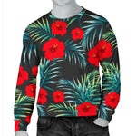 Tropical Hibiscus Leaves Pattern Print Men's Crewneck Sweatshirt GearFrost