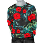Tropical Hibiscus Leaves Pattern Print Men's Crewneck Sweatshirt GearFrost