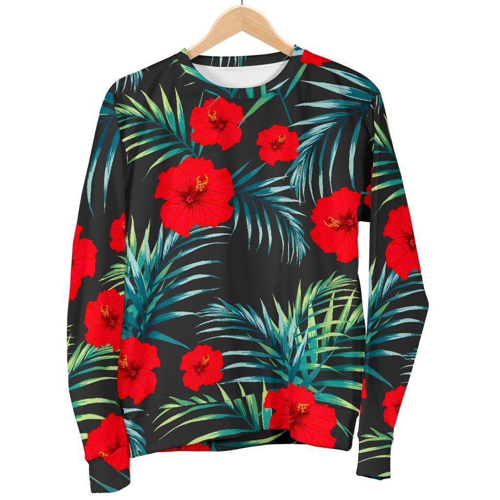 Tropical Hibiscus Leaves Pattern Print Men's Crewneck Sweatshirt GearFrost