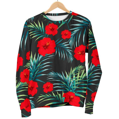 Tropical Hibiscus Leaves Pattern Print Men's Crewneck Sweatshirt GearFrost