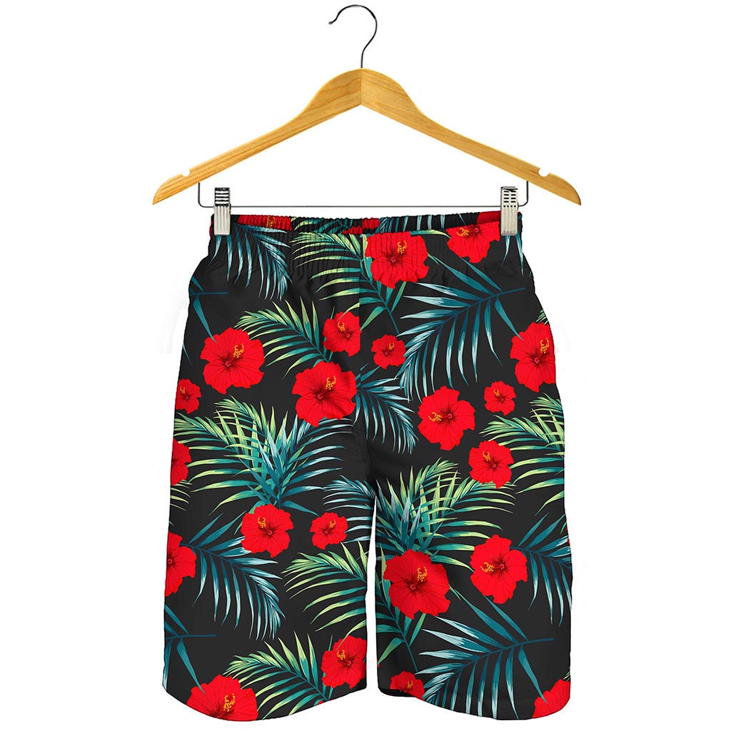 Tropical Hibiscus Leaves Pattern Print Men's Shorts