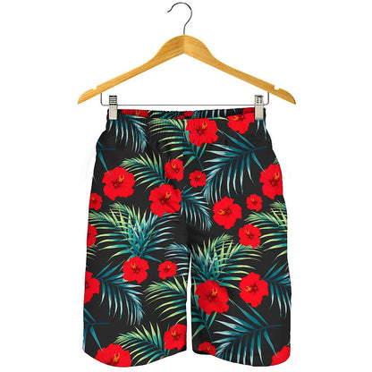 Tropical Hibiscus Leaves Pattern Print Men's Shorts