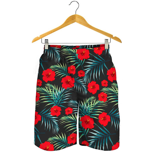 Tropical Hibiscus Leaves Pattern Print Men's Shorts